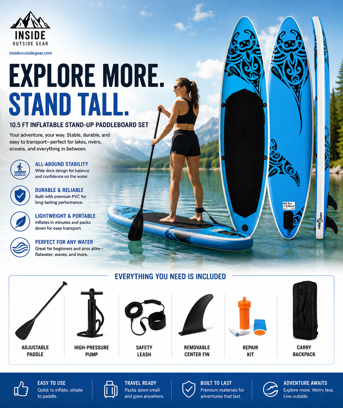 Explore the Water with Confidence: Inflatable Stand-Up Paddleboard Set – 10.5 ft All-Around SUP