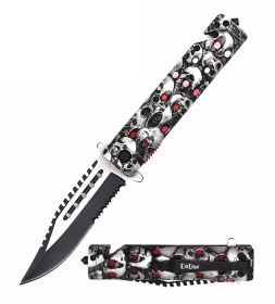 2-Tone Serrated Blade Skull Tactical Spring Assisted Folding Knife