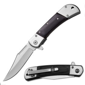 4.75" Closed Spring Assisted Knife With Black Wood Overlay Handle