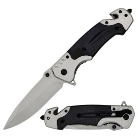 8.75" Black Tactical Rescue Spring Assisted Open Pocket Knife