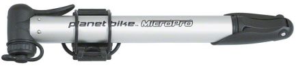 Planet Bike MicroPro Mini Frame Pump with Bracket – Presta & Schrader Compatible, Silver/Black