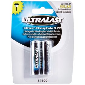 Ultralast UL14500SL-2P 14500 LiFePO4 Rechargeable Lithium Batteries for Solar Lighting – 3.2V 600mAh, 2 Pack