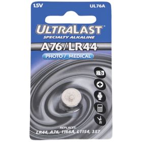 Ultralast UL76A A76 / LR44 1.5V Alkaline Button Cell Battery – 100mAh Long-Lasting Replacement Battery