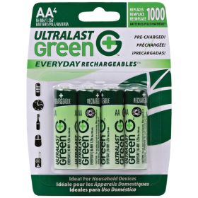 Ultralast ULGED4AA Green Everyday Rechargeable AA NiMH Batteries – 1.2V 2,100mAh Precharged (4 Pack)