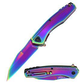 Elite Edge 8.25" Rainbow Wharncliffe Spring Assisted Pocket Knife – EDC Flipper
