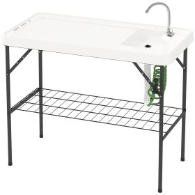 Folding Fish Cleaning Table with Sink û Portable Camping Table with Faucet & Shelf