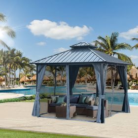 10x10ft Double Roof Gazebo – Netting, Curtains & Galvanized Aluminum Frame for Patio & Garden