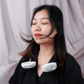 Mini USB Rechargeable Hanging Neckband Fan – Double Fans with Colorful Aroma Air Cooler for Room