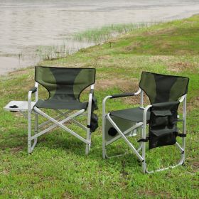 2-Piece Padded Folding Outdoor Chairs with Side Table & Storage – Lightweight, Green