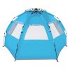 Quick-Open Blue Beach Tent – Fiberglass Pole & Oxford Cloth Free Ride Design