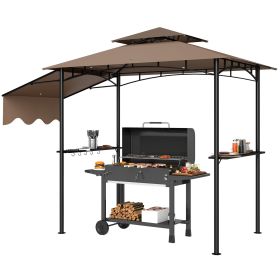 8' x 5' Outdoor Grill Gazebo û BBQ Shelter with Shelves & Awning (Brown)