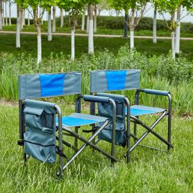 2-Piece Padded Folding Director Chairs - Oversized with Storage Pockets (Blue/Grey)