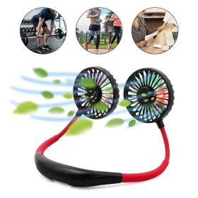 Mini USB Rechargeable Hanging Neckband Fan – Double Fans with Colorful Aroma Air Cooler for Room