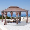 10' x 13' Khaki Gazebo û Steel Frame with Curtains & Vented Roof