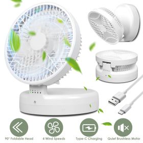 Quiet Foldable Table Fan – 90° Tilt, 4 Speeds, Type-C Rechargeable, Wall-Mount & Portable for Home & Travel