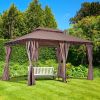 10' x 13' Khaki Gazebo û Steel Frame with Curtains & Vented Roof