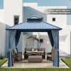 10x10ft Double Roof Gazebo – Netting, Curtains & Galvanized Aluminum Frame for Patio & Garden