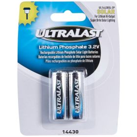 Ultralast UL14430SL-2P 14430 LiFePO4 Rechargeable Lithium Batteries for Solar Lighting – 3.2V 400mAh, 2 Pack
