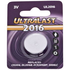 Ultralast UL2016 CR2016 3V Lithium Coin Cell Battery – 75mAh Long-Lasting Replacement Battery