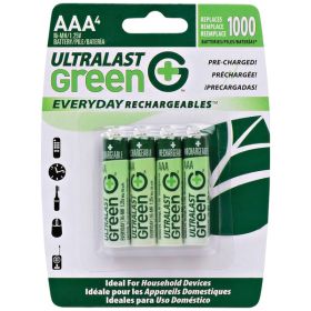 Ultralast ULGED4AAA Green Everyday Rechargeable AAA NiMH Batteries – 1.2V 750mAh Precharged (4 Pack)