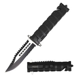 Day Zero Survival 8.5" Black Tactical Fighter Spring Assisted Rescue Pocket Knife