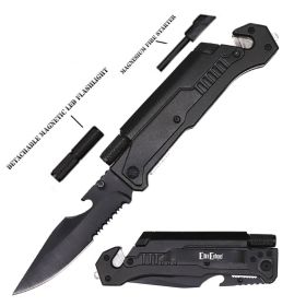 Day Zero Survival 8.5" 6-in-1 Survival Rescue Spring Assisted Pocket Knife with LED Light