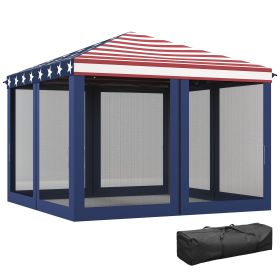 10' x 10' American Flag Pop-Up Canopy û Mesh Sidewalls for Outdoor Events