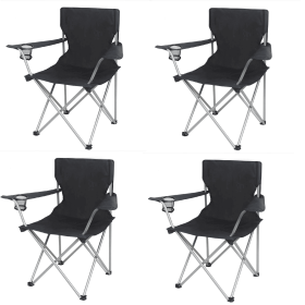 4-Pack Basic Quad Folding Camp Chairs with Cup Holders – Black