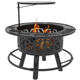 Outsunny 2-in-1 33" Portable BBQ Grill / Wood Burning Firepit with Adjustable Cooking Grate