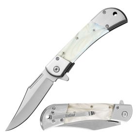 4.75" Closed Spring Assisted Knife With Overlay Handle - 2 Color Selection (Color: White Pearl)