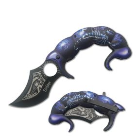8.5" Fantasy Assisted Open Folding Pocket Knife Karambit Blade - 4 Color Selection (Color: Blue Scorpion)