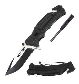 Day Zero Survival Tactical Spring Assisted Rescue Knife with Fire Starter, Whistle & Glass Breaker – Multiple Designs (Design: Tactical)