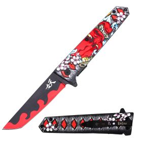 9" Tanto Blade Spring Assisted Pocket Knife - 8 Color Selection (Color: Demonic Katana)