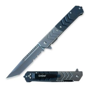 9" Military G10 Handle Tanto Serrated 440C Steel Blade Spring Assist Pocket Knife - 3 Color Selection (Color: Black)