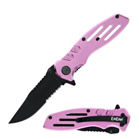 7" Tactical Spring Assisted Pocket Knife with Serrated Edge - 2 Color Selection (Color: Pink)