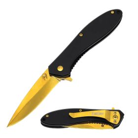 4" Closed Titanium All Metal Spring Assisted Pocket Knife - 3 Color Selection (Color: Gold)