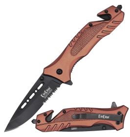 4.75" Closed Aluminum Handle Tactical Rescue Spring Assist Knife - 2 Color Selection (Color: Brown)