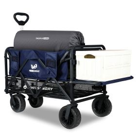 Whitsunday Collapsible Double Decker Wagon with Tailgate and All-Terrain Wheels (Color: Dark Blue)