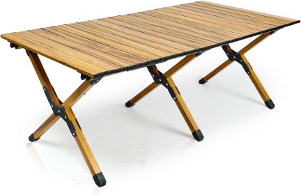 Whitsunday Outdoor Wood Grain Aluminum Camping Table (Size: Large)