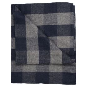 WOVEN WOOL PLAID 55% WOOL 45% SYNTHETIC (Color: Navy/Gray)