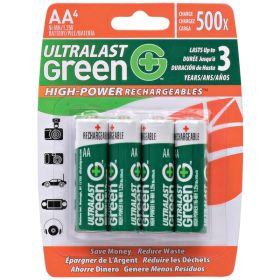Ultralast ULGHP2AA Green High-Power Rechargeable AA NiMH Batteries – 1.2V 2,400mAh (Available in 2 Pack & 4 Pack) (Pack: 4)