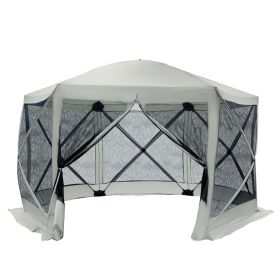 Outsunny 12'x12' Hexagon Pop-Up Party Tent Gazebo – Mesh Netting Walls & Shaded Interior (Color: Beige)