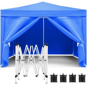 10'x10' EZ Pop Up Canopy with 4 Removable Sidewalls, Carry Bag & Weight Bags (Color: Blue)