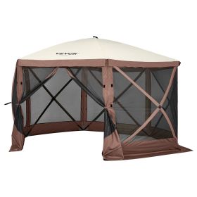 VERVO Pop-Up Gazebo Tent with 6 Removable Privacy Cloths & Mesh Windows (Color: Brown, Size: 11.5' x 11.5')