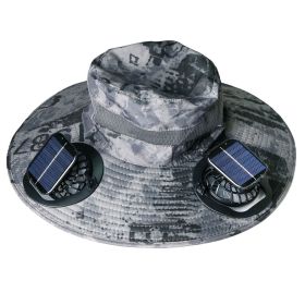 Outdoor Wide Brim Sun Hat with 2 Solar Rechargeable Fans – UPF50+, 3 Speeds, Breathable Waterproof Mesh for Hiking & Camping (Color: Gray Ink)