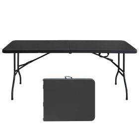 Portable Folding Table High Load-Bearing Plastic Camping Table (Color: Black, Size: 6 ft)