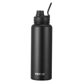 40 oz Insulated Stainless Steel Water Bottle with Wide Mouth Lid (Color: Black)