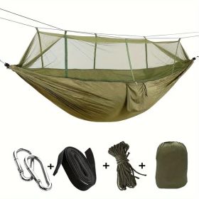 Camping Hammock with Net – Lightweight, 440 lb Capacity, Single/Double Size with Straps & Carry Bag (Color: Army Green)