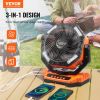 VEVOR Portable Rechargeable Fan with LED Lantern – 4 Speeds, Auto Swivel, Timer & USB for Travel, Home & Camping