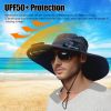 Outdoor Wide Brim Sun Hat with 2 Solar Rechargeable Fans – UPF50+, 3 Speeds, Breathable Waterproof Mesh for Hiking & Camping